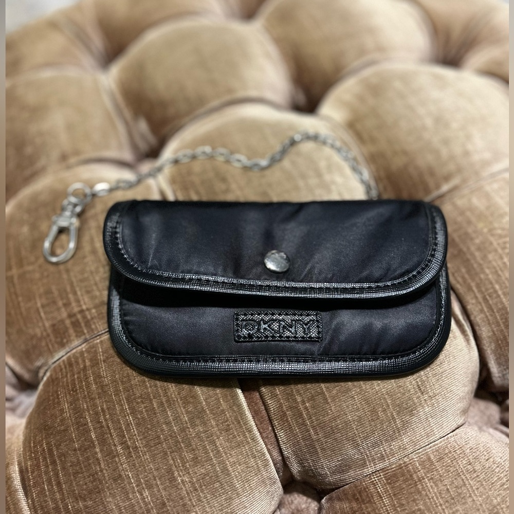 Black faux leather trim wallet with chain